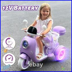 12V Kids Motorcycle Electric Moped Girls Scooter 3 Wheels Motorbike Toy with LED