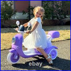 12V Kids Motorcycle Electric Moped Girls Scooter 3 Wheels Motorbike Toy with LED