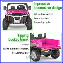 2 Seater Kids Ride on Dump Truck Car 24V 4WD Electric UTV Toys with Dump Bed Pink