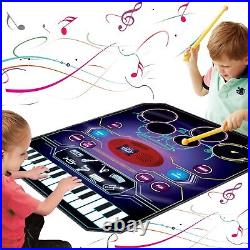 2 in 1 Kids Music Learning Toys for Boys Girls, Drum Set + Piano Mat Record