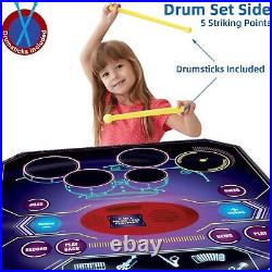 2 in 1 Kids Music Learning Toys for Boys Girls, Drum Set + Piano Mat Record