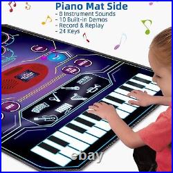 2 in 1 Kids Music Learning Toys for Boys Girls, Drum Set + Piano Mat Record