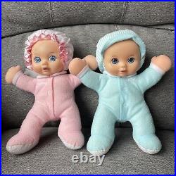 2 x Playskool Blue Pink My Very Soft Baby Doll Boy Girl Plush Squeaker Vintage