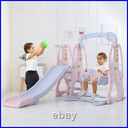 3 In 1 Toddler Climber And Swing Set Climber Sliding Playset with Basketball Hoop