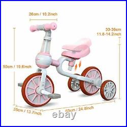 3 in 1 Kids Tricycles Gift for 2-4 Years Old Boys Girls with Detachable Pink