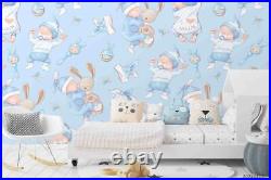 3D Baby Rabbit Toy Wallpaper Wall Mural Removable Self-adhesive 450