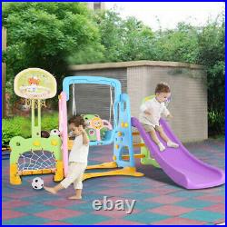 5-In-1 Kids Indoor And Outdoor Slide Swing And Basketball Football Baseball Set