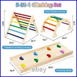 5 in 1 Climbing Toys for Toddlers Inside Rainbow Pikler Triangle Set with Cl