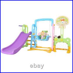 5 in 1 Kids Indoor and Outdoor Slide Swing and Basketball Football Baseball Set
