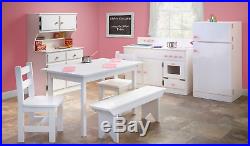 7 pc Toy Kitchen Play Set REFRIGERATOR HUTCH SINK STOVE TABLE CHAIRS Kids Child