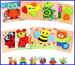 8 Pack Wooden Puzzles Toddler Toys for 1 2 3 Year Old Boys Girls, Animal Jigsaw