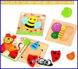 8 Pack Wooden Puzzles Toddler Toys for 1 2 3 Year Old Boys Girls, Animal Jigsaw