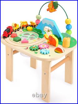 Activity Table for 1+ Year Old, 9 in 1 Wooden Montessori Toys with Bead Maze Sha