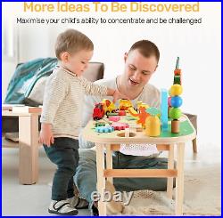 Activity Table for 1+ Year Old, 9 in 1 Wooden Montessori Toys with Bead Maze Sha