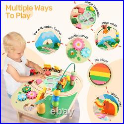 Activity Table for 1+ Year Old, 9 in 1 Wooden Montessori Toys with Bead Maze Sha