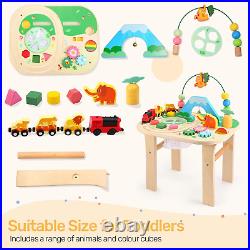 Activity Table for 1+ Year Old, 9 in 1 Wooden Montessori Toys with Bead Maze Sha