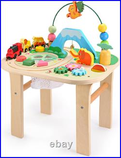 Activity Table for 1+ Year Old, 9 in 1 Wooden Montessori Toys with Bead Maze Sha