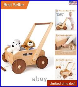 Adjustable Speed Push Toys for Babies Learning to Walk, Natural Wood Push and