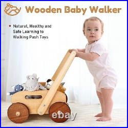 Adjustable Speed Push Toys for Babies Learning to Walk, Natural Wood Push and