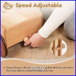 Adjustable Speed Push Toys for Babies Learning to Walk, Natural Wood Push and