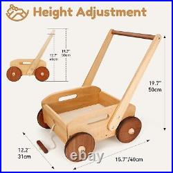 Adjustable Speed Push Toys for Babies Learning to Walk, Natural Wood Push and