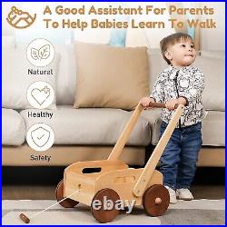 Adjustable Speed Push Toys for Babies Learning to Walk, Natural Wood Push and