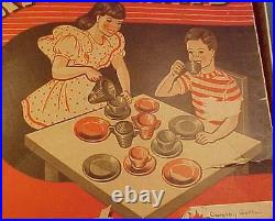 Akro Agate American Maid Tea Set Concentric Ring 16 Pc in Box Vintage Childs Toy