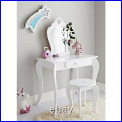 Amelia Wooden Vanity Set With Stool And Mirror Girls Dressing Table (WHITE)