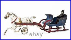 Antique Dent Cast Iron 1 Horse Sleigh with Driver 15.5 Long Very Rare