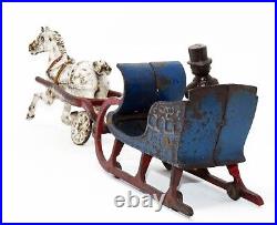 Antique Dent Cast Iron 1 Horse Sleigh with Driver 15.5 Long Very Rare