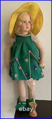 Antique Lenci Girl Doll 17 Paper Tag Original Wooden Toy