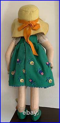 Antique Lenci Girl Doll 17 Paper Tag Original Wooden Toy