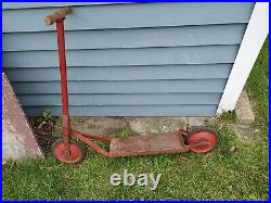 Antique Red Push Scooter Wood/metal Rare 1930-40's