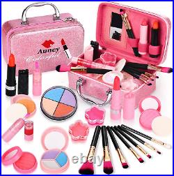 Auney 21Pcs Makeup for Girls Kids Makeup Kit Girl Real Pretend Play Makeup Toy f