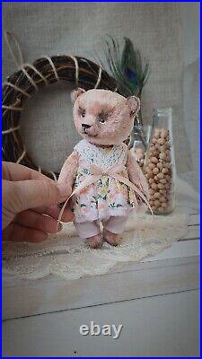 Author's Artist Handmade Plush Teddy Toy Pink Bear Girl with Removable Clothes