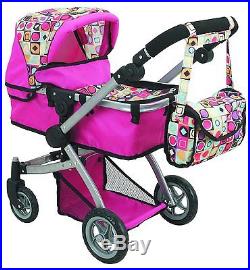 Baby Doll Stroller Play Set Toy For Girls Pink Pretend Mommy Carriage With A Bag