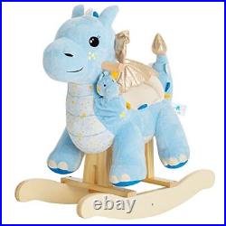 Baby Rocking Horse Dragon Kids Plush Rocking Toy Stuffed Animal Rocker Blue