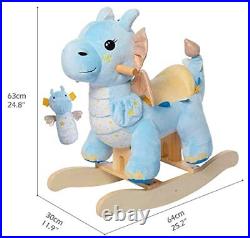 Baby Rocking Horse Dragon Kids Plush Rocking Toy Stuffed Animal Rocker Blue