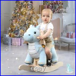 Baby Rocking Horse Dragon Kids Plush Rocking Toy Stuffed Animal Rocker Blue