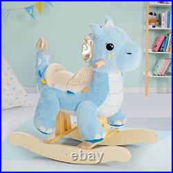 Baby Rocking Horse Dragon Kids Plush Rocking Toy Stuffed Animal Rocker Blue