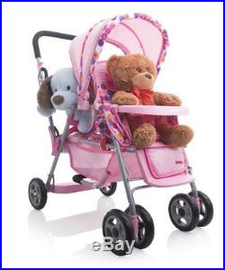 Baby Toy Doll Caboose Tandem Stroller Pink Dot For Reborn silicone Doll Swivel