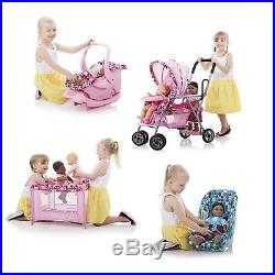 Baby Toy Doll Caboose Tandem Stroller Pink Dot For Reborn silicone Doll Swivel