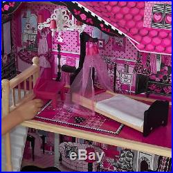Big Wooden Dollhouse Play House Toy + Furnitures Rooms Set For Girls Baby Kids