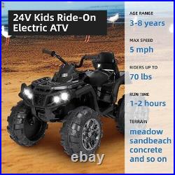 Black 24V Kids Ride-On Electric ATV Off-Road Quad Car Toy with2 Speeds+LED Lights