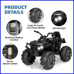 Black 24V Kids Ride-On Electric ATV Off-Road Quad Car Toy with2 Speeds+LED Lights