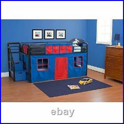 Boys Twin Junior Loft Bed Curtain Blue Red Fort Tent Play Area Fantasy FUN Toy