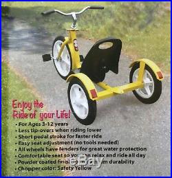 CHOPPER Style Tricycle Amish Handcrafted Quality in Safety Yellow