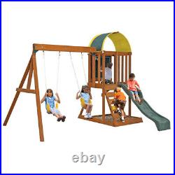 Cedar Wooden Swing Set Kids Boys Girls Fun Outdoor Backyard Slide Sandbox Play