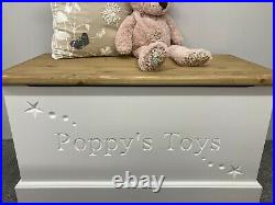 Children's Handmade, Personalised, Spots & Stars Toy Box With Soft Closing Lid