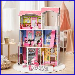 Classic Wooden Dollhouse, Pretend Play Toys for Girls & Toddlers